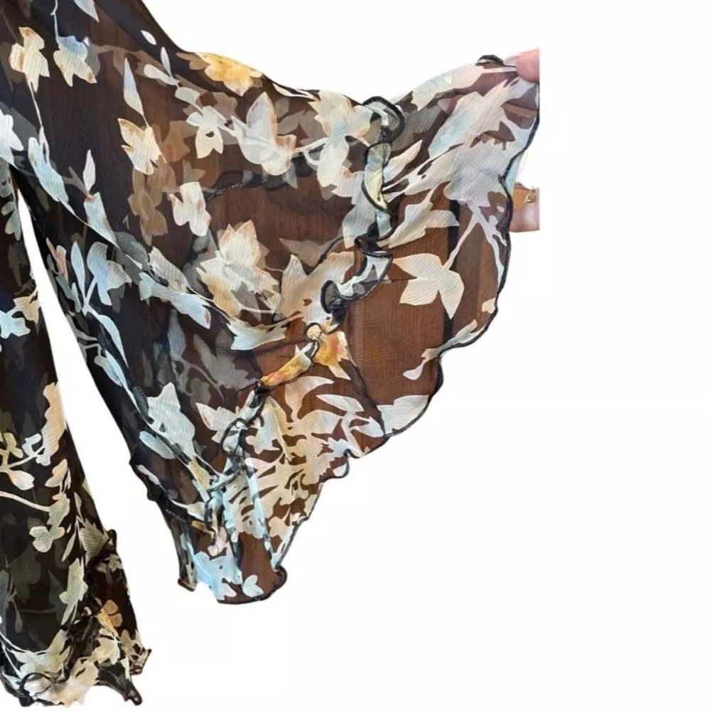 JOHNNY WAS Lindsay Flowy Floral Shear Silk Top Black Teal NWT - Picture 10 of 16